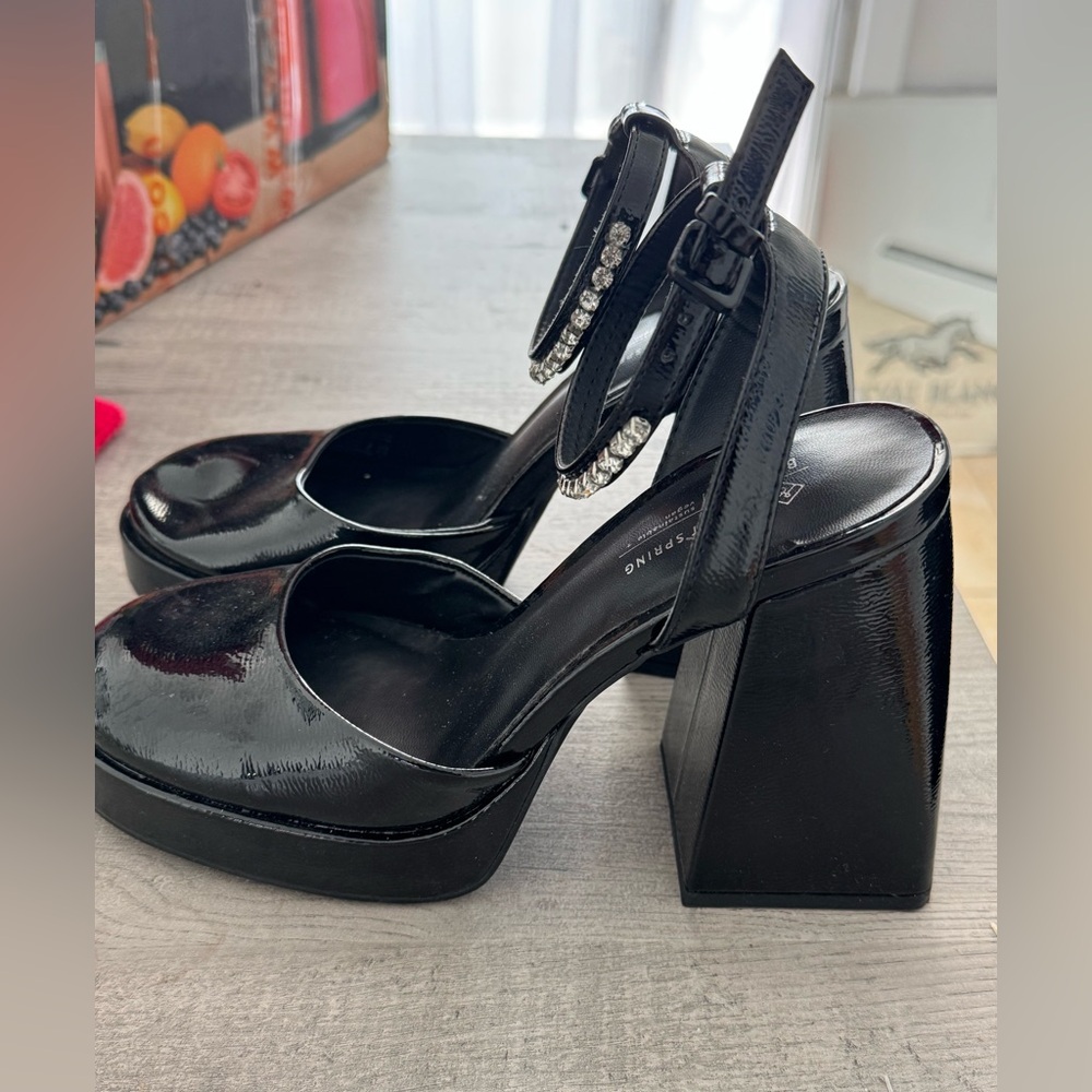 Call It Spring Shiny Black Platform Heels